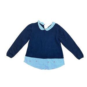 H&M Girls Navy Sweater Layered Shirt Top Blue Stripe Collar Size 2-4Y